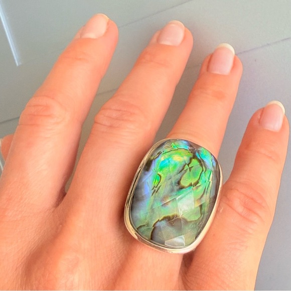 Abalone Shell Triplet Faceted Large Sterling Silver Cocktail Ring - Picture 3 of 11